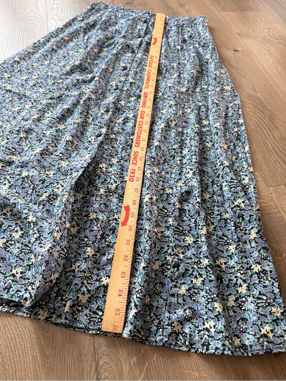 Vintage Blue Floral Maxi Skirt Full Button Front with Elastic Waist - Picture 5 of 7
